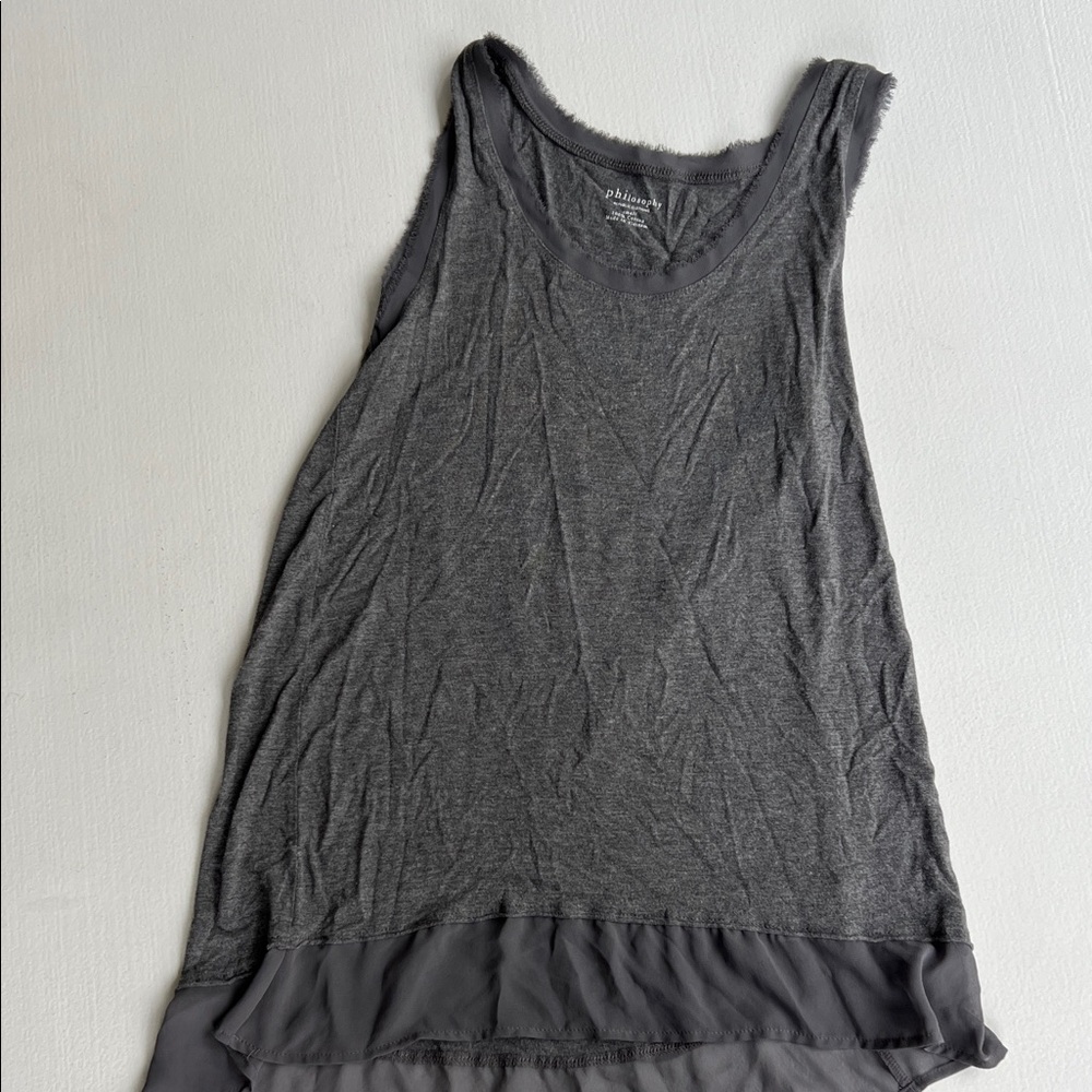 Philosophy Charcoal Tank Top with Sheer Hem